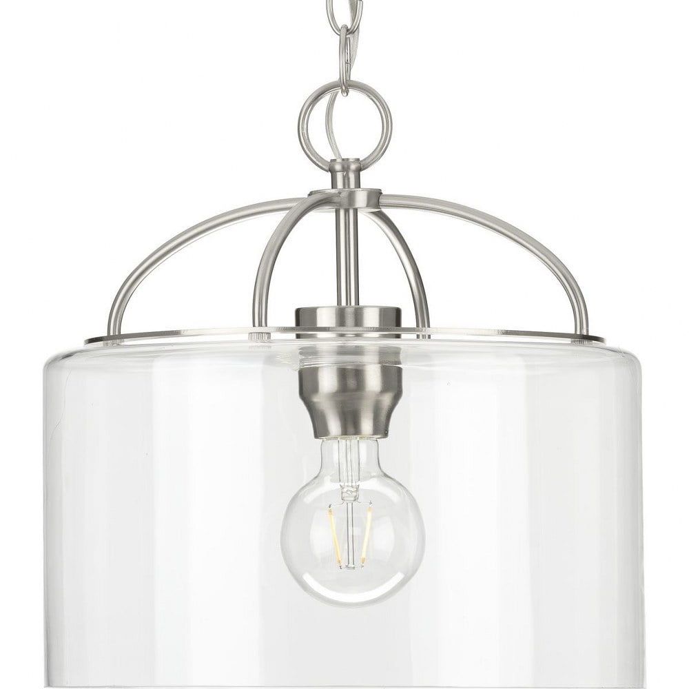 Leyden Brushed Nickel Farmhouse Pendant with Clear Glass Shade