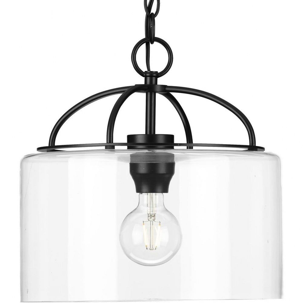 Leyden 13" Mini-Pendant Matte Black with Clear Glass Shade