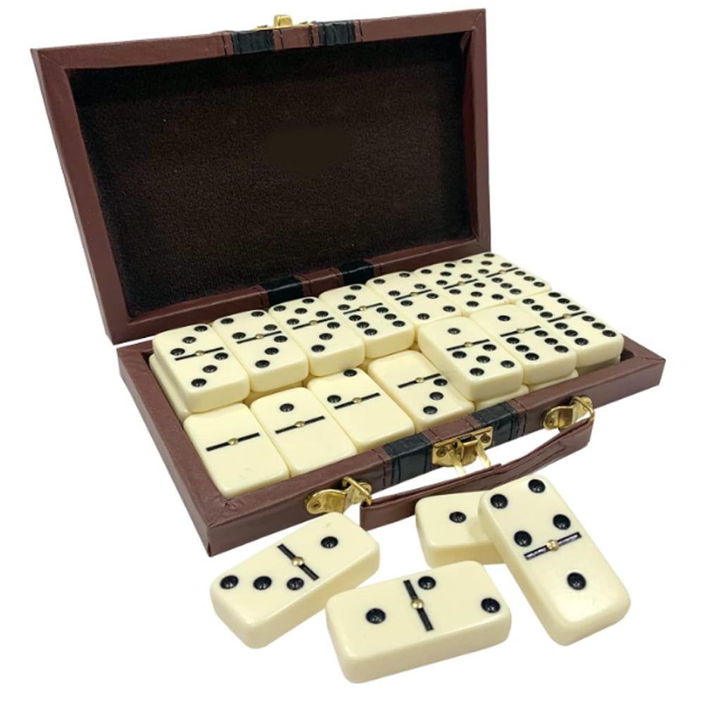 Jumbo Double Six Domino Set in Vegan Leather Case