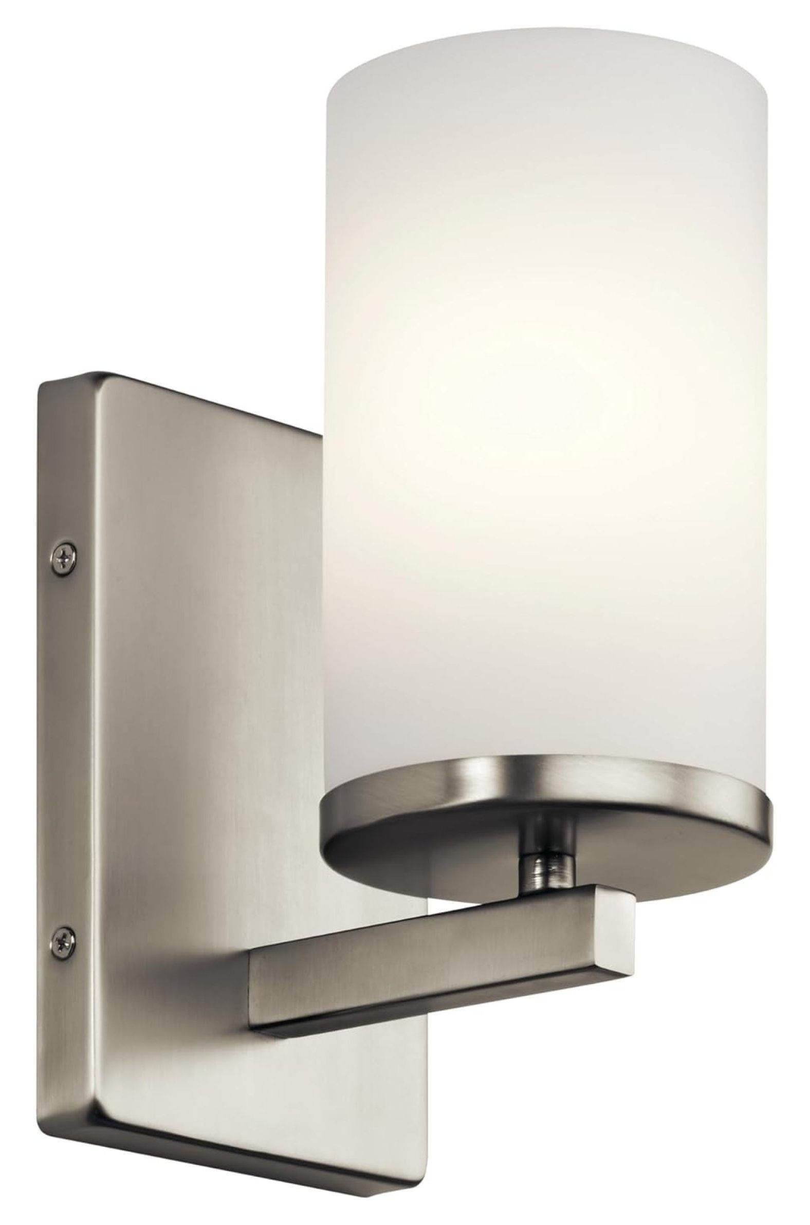 Brushed Nickel Cylinder Wall Sconce with White Shade