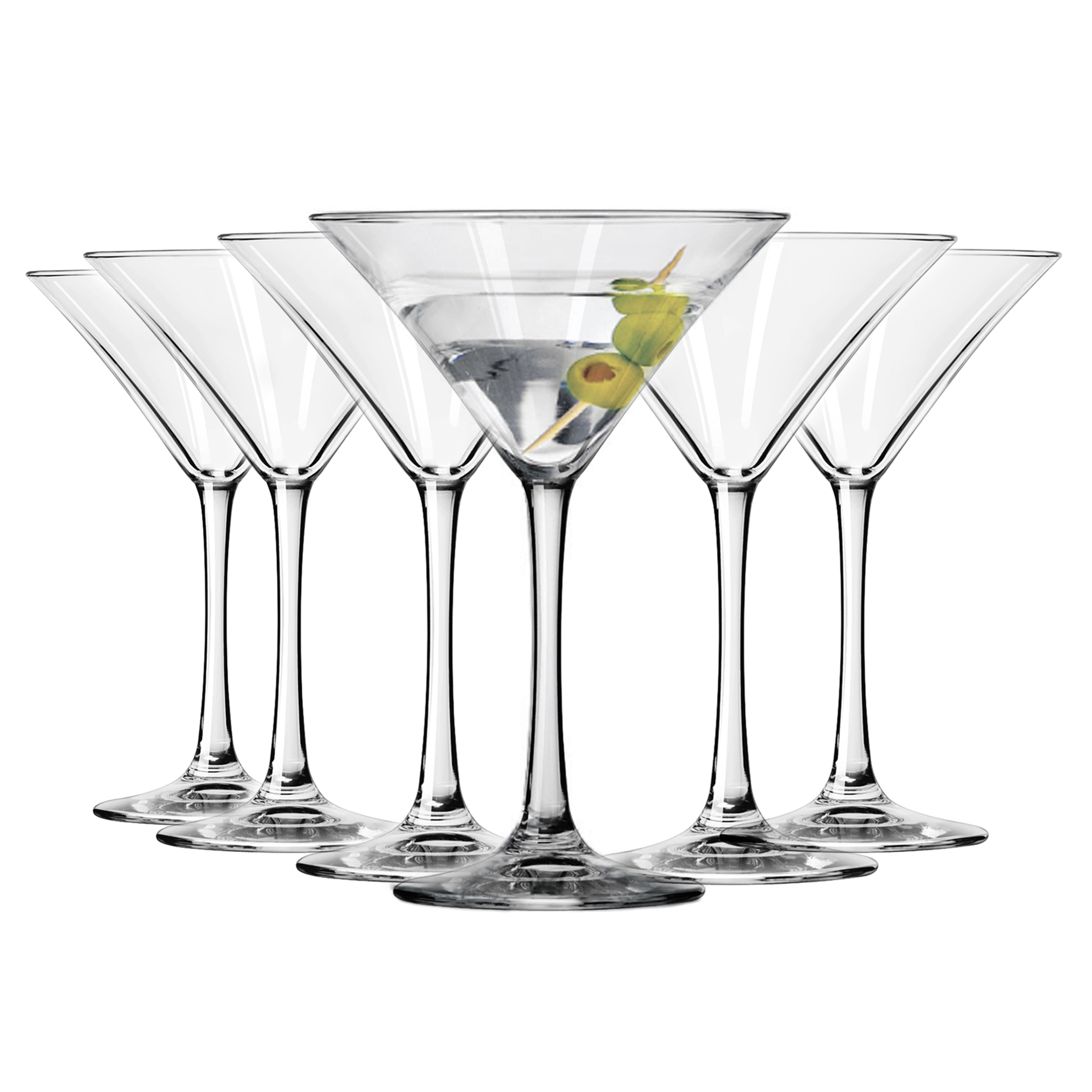 Libbey 8oz Clear Glass Tall Stem Martini Glasses Set of 6