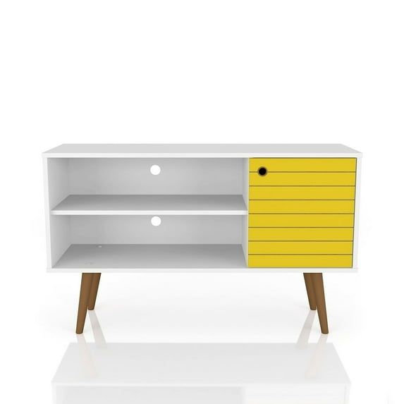 Liberty 42" White and Yellow Mid-Century Modern TV Stand with Cabinet