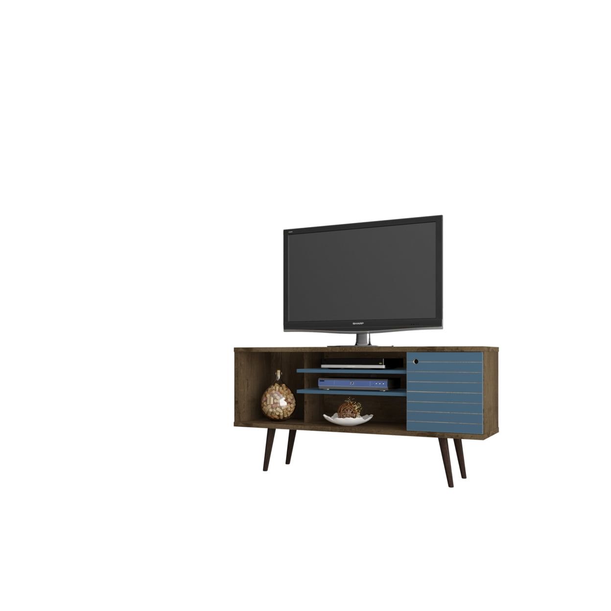 Liberty 53" Rustic Brown and Aqua Blue TV Stand with Cabinet