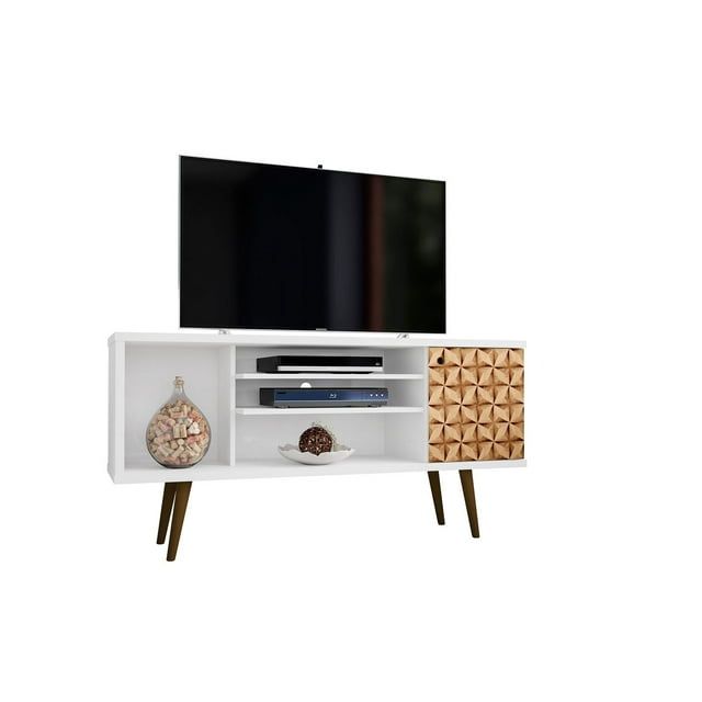 Liberty 53" Mid-Century Modern White TV Stand with Cabinet