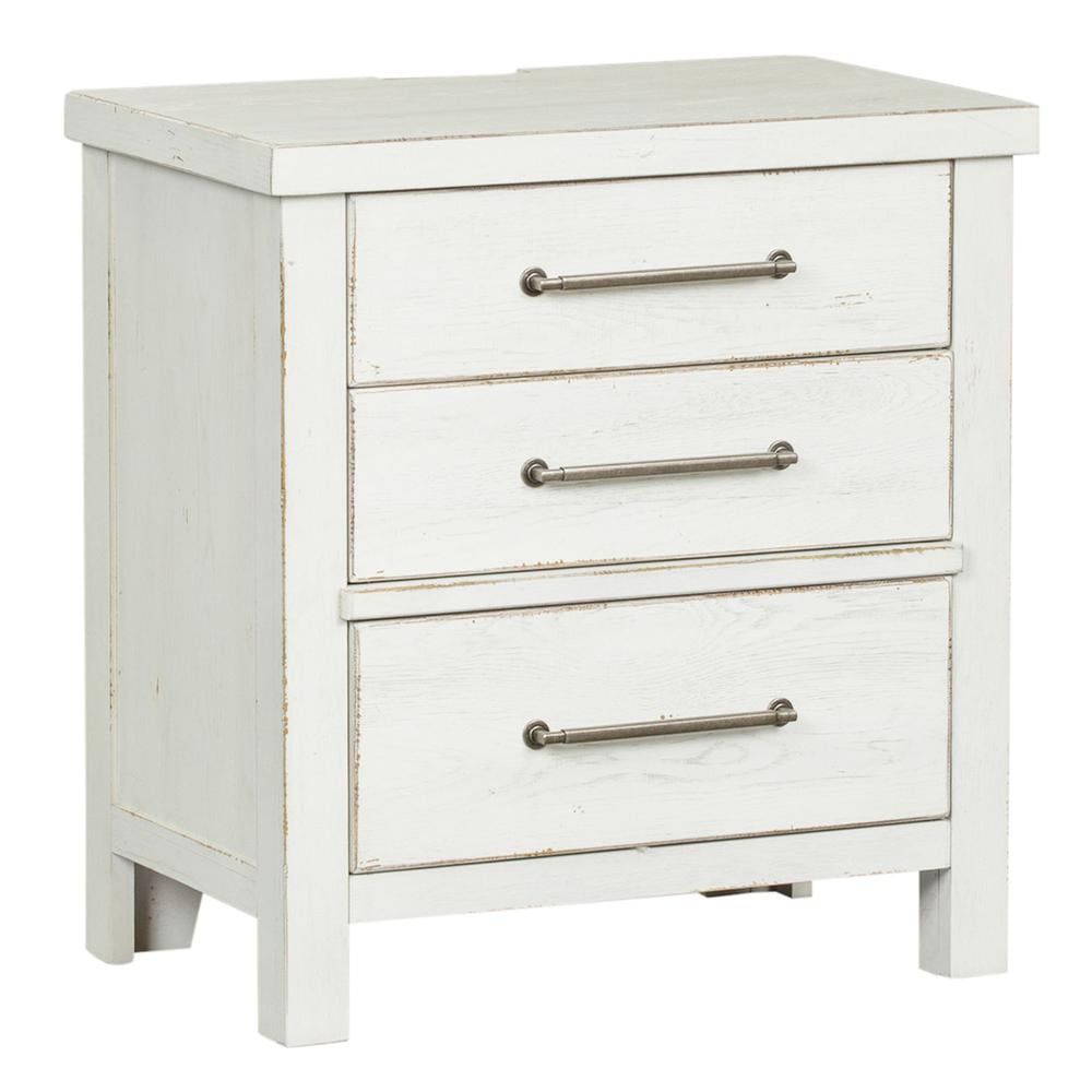 White 3-Drawer Transitional Nightstand with Brass Hardware