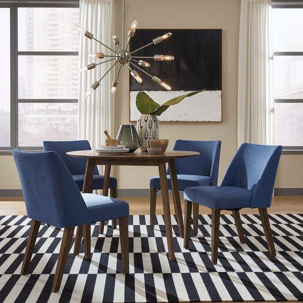 Satin Walnut Drop Leaf Dining Set with Blue Upholstered Chairs