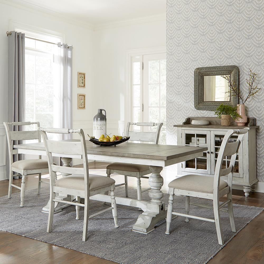 Antique Linen and Weathered Gray 5-Piece Trestle Dining Set