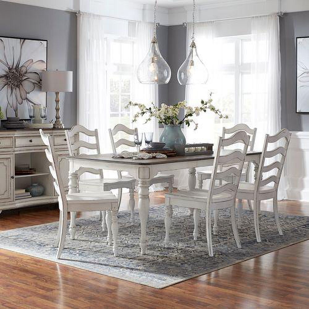 Antique White and Weathered Brown 7-Piece Dining Set with Ladder Back Chairs