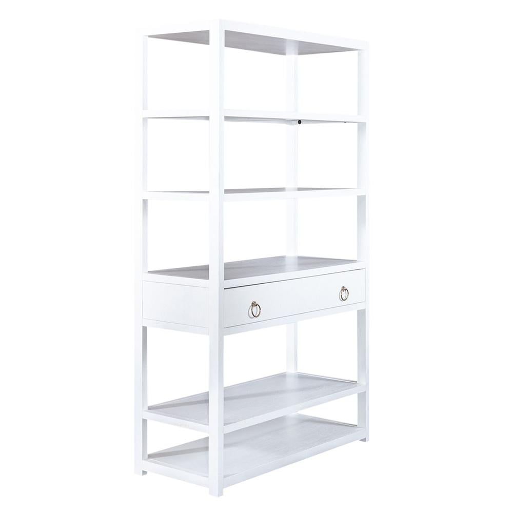 White Acacia Wood Transitional Bookcase with Drawer