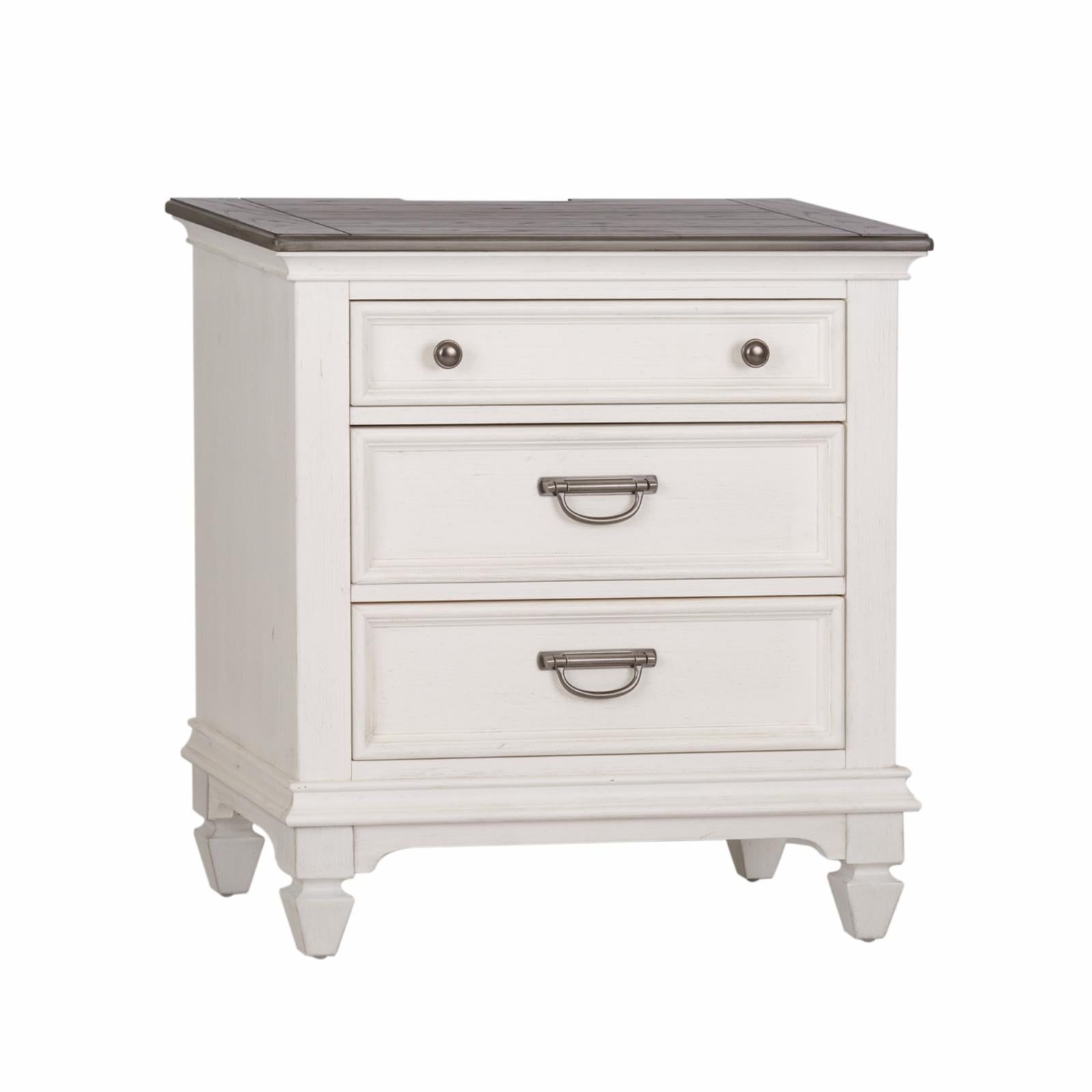 Cottage Charm White 3-Drawer Nightstand with Built-In Charging Station