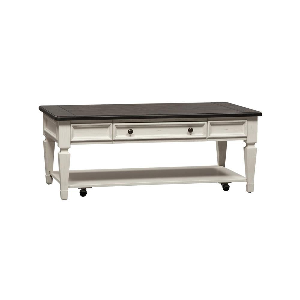 White and Charcoal Rectangular Wood Cocktail Table with Storage