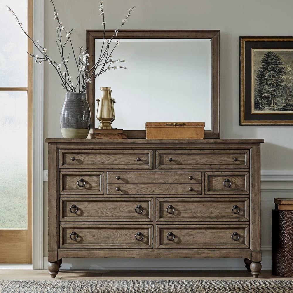 Dusty Taupe Farmhouse Dresser with Mirror and Felt Lined Drawers