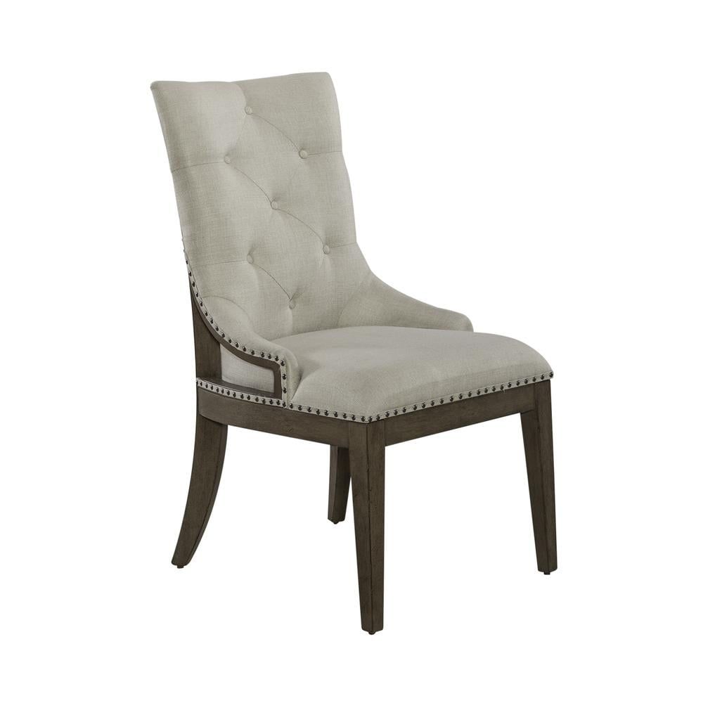 Beige Linen Upholstered Side Chair with Wood Frame