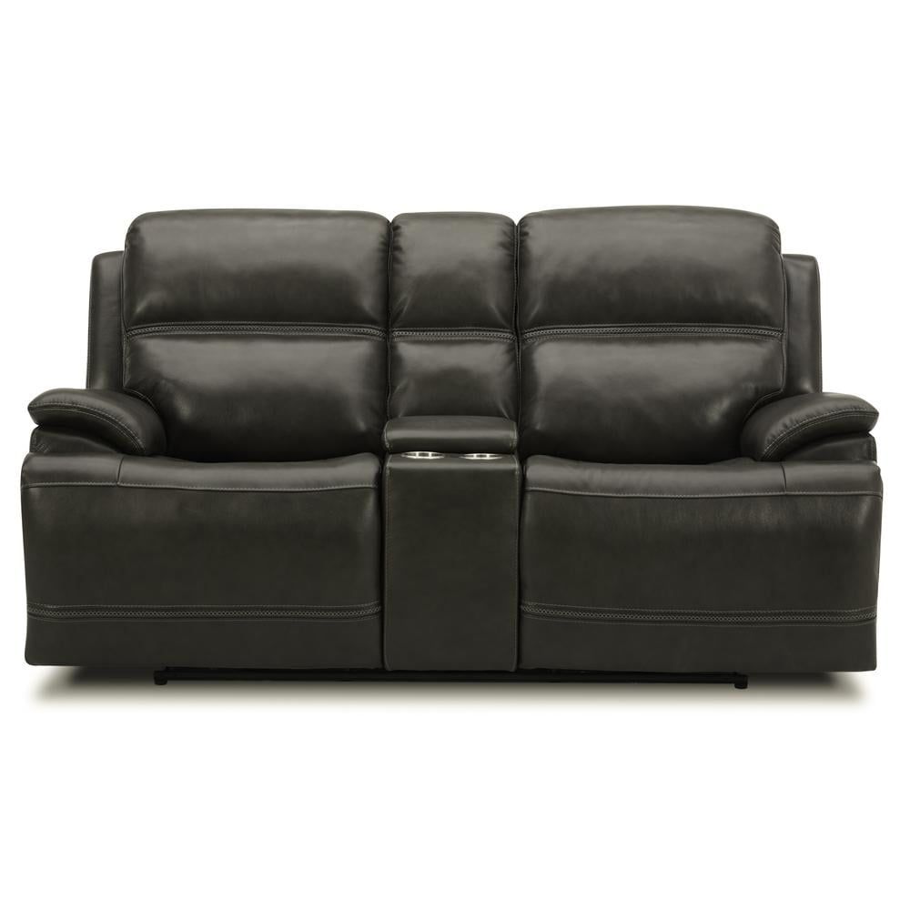 Graphite Gray Leather Sleeper Loveseat with Cup Holder