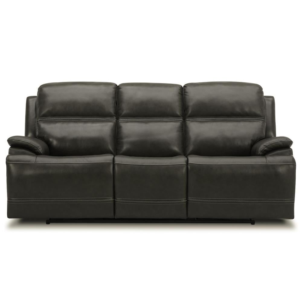 Graphite Gray Leather Reclining Sofa with Pillow Back