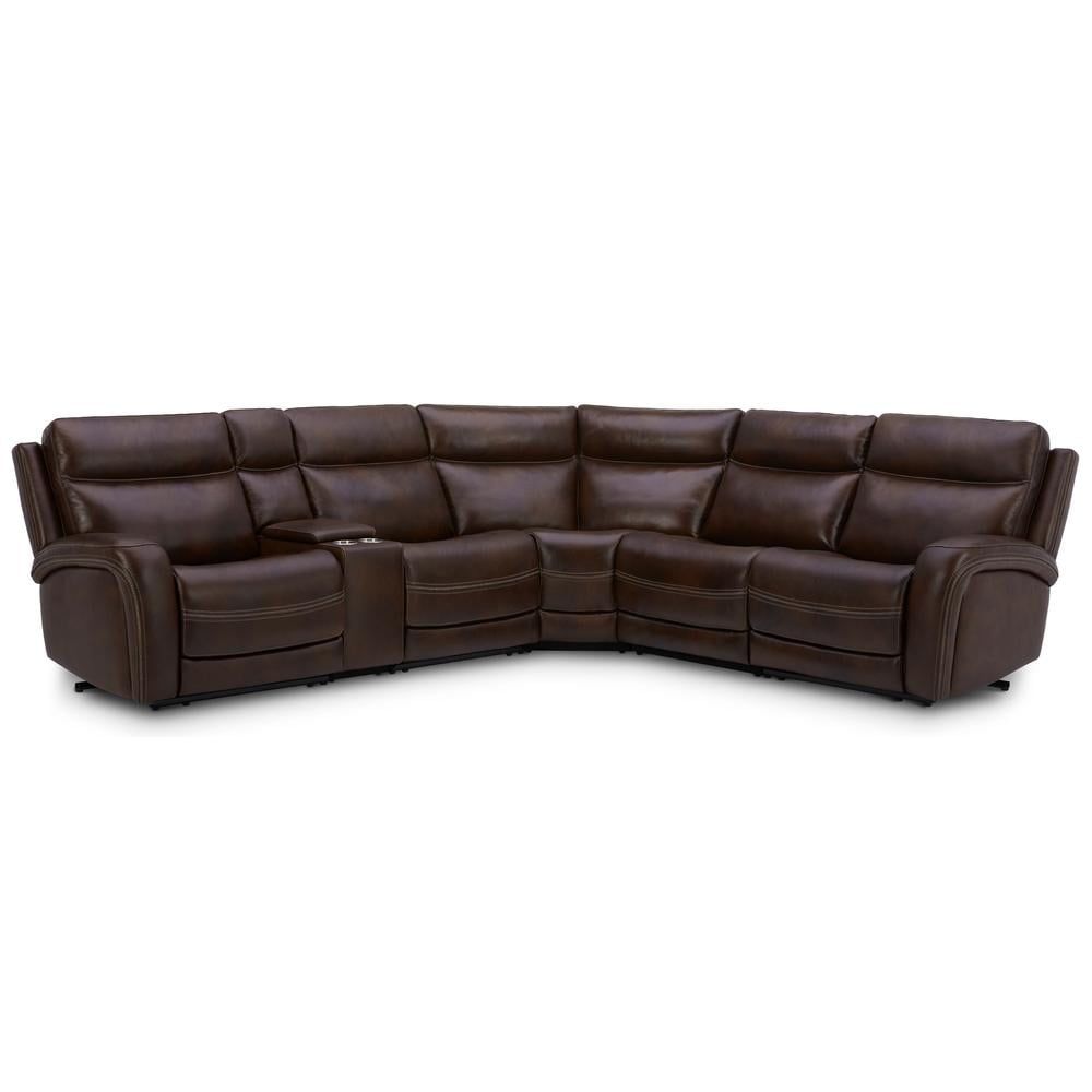 Blair Brown Leather Six-Piece Power Reclining Sectional with Cup Holder