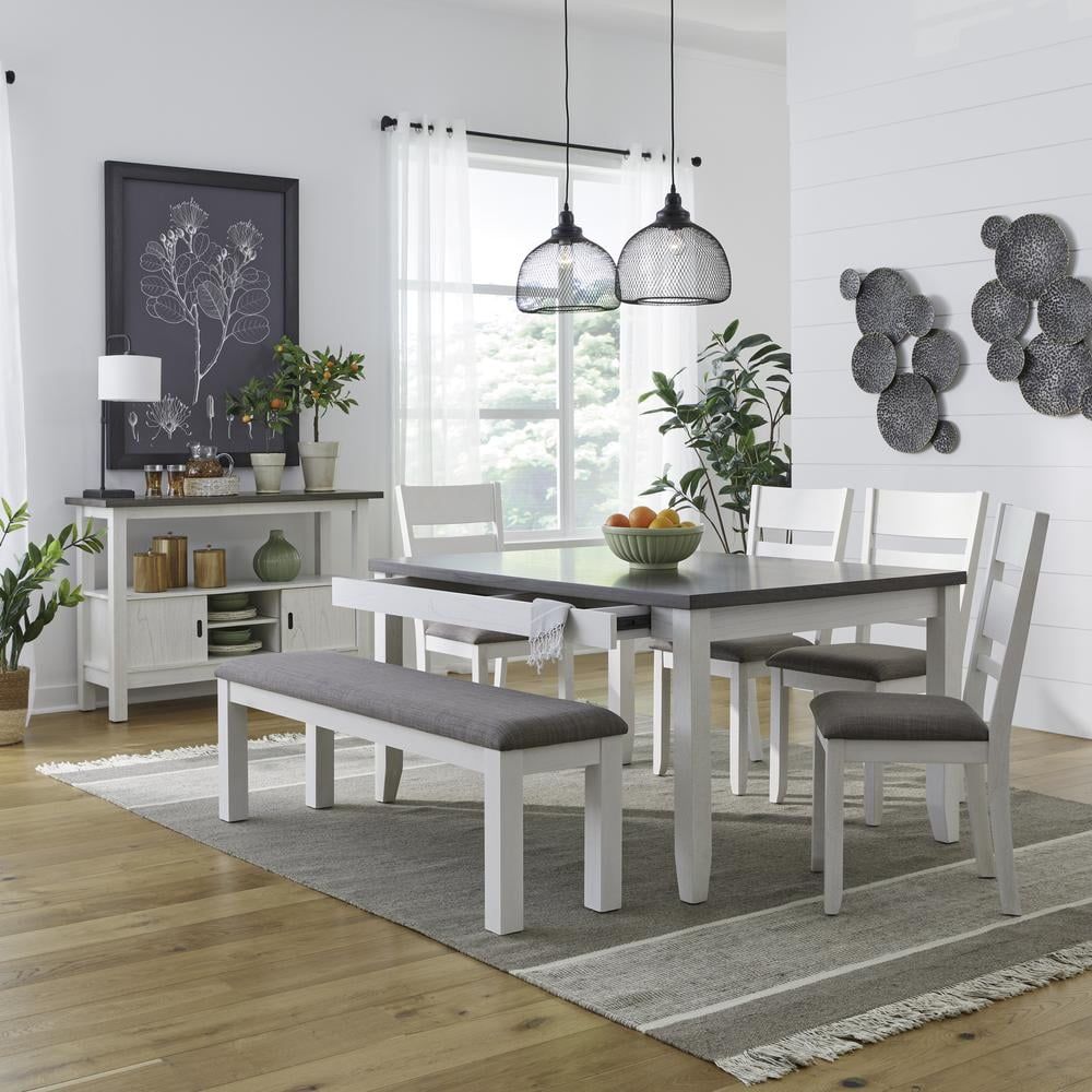 Carbon Gray and Textured White 6-Piece Dining Set with Hidden Drawers