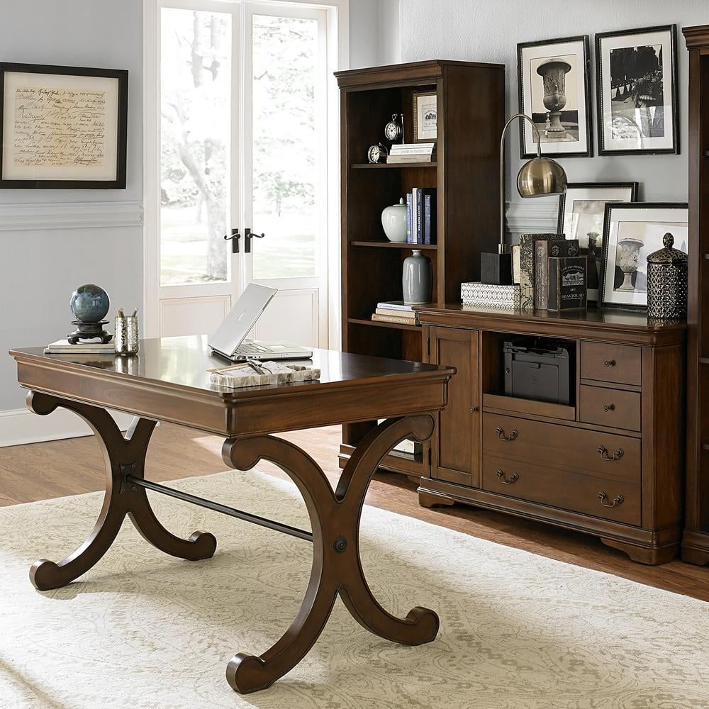 Rustic Cherry 2-Piece Writing Desk and Credenza Set