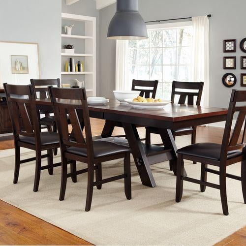 Lawson Dark Brown Wood 7-Piece Rectangular Dining Set with Upholstered Chairs