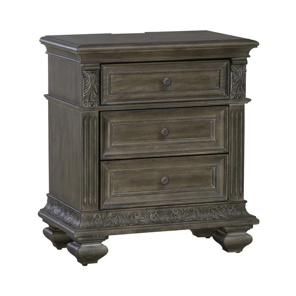 Chestnut Brown 3-Drawer Traditional Wood Nightstand with Charging Station