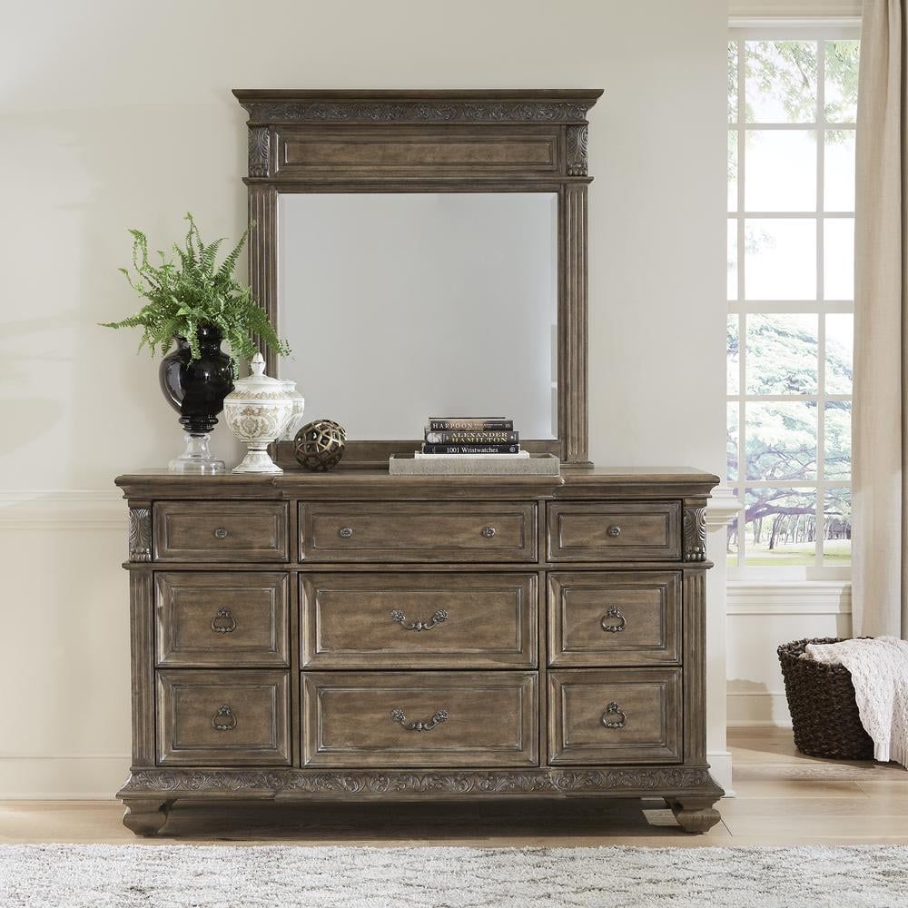 Chestnut Gray Dresser with Mirror and Felt Lined Drawers