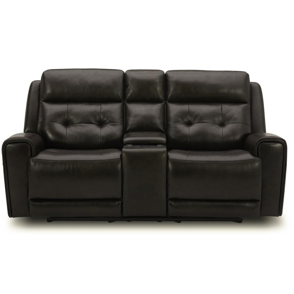 Dark Brown Leather Power Reclining Loveseat with Cup Holder