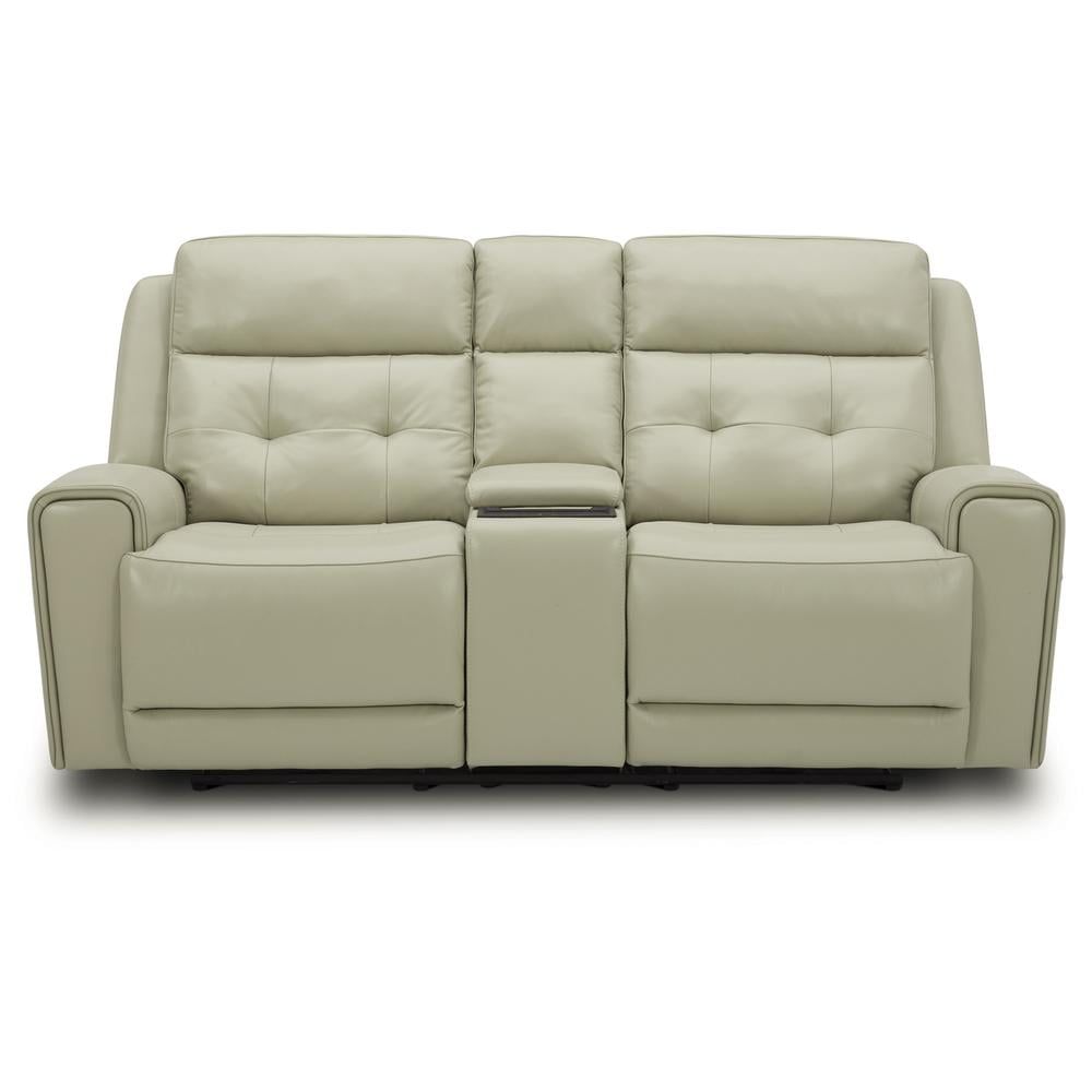 Cream Leather Power Reclining Tufted Loveseat with Cup Holder