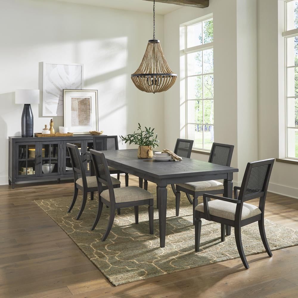 Aged Whiskey 7-Piece Rectangular Dining Table Set with Cane Chairs