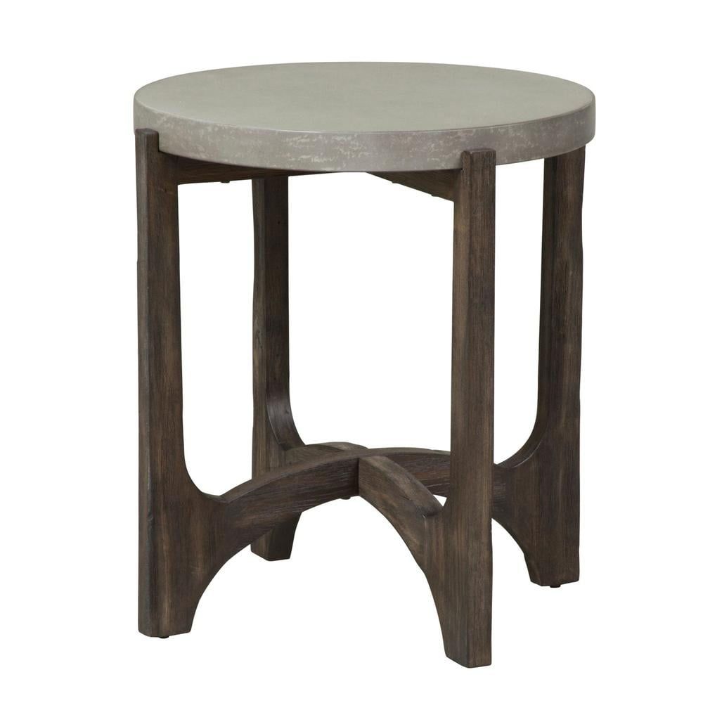 Round Brown Wood and Concrete End Table