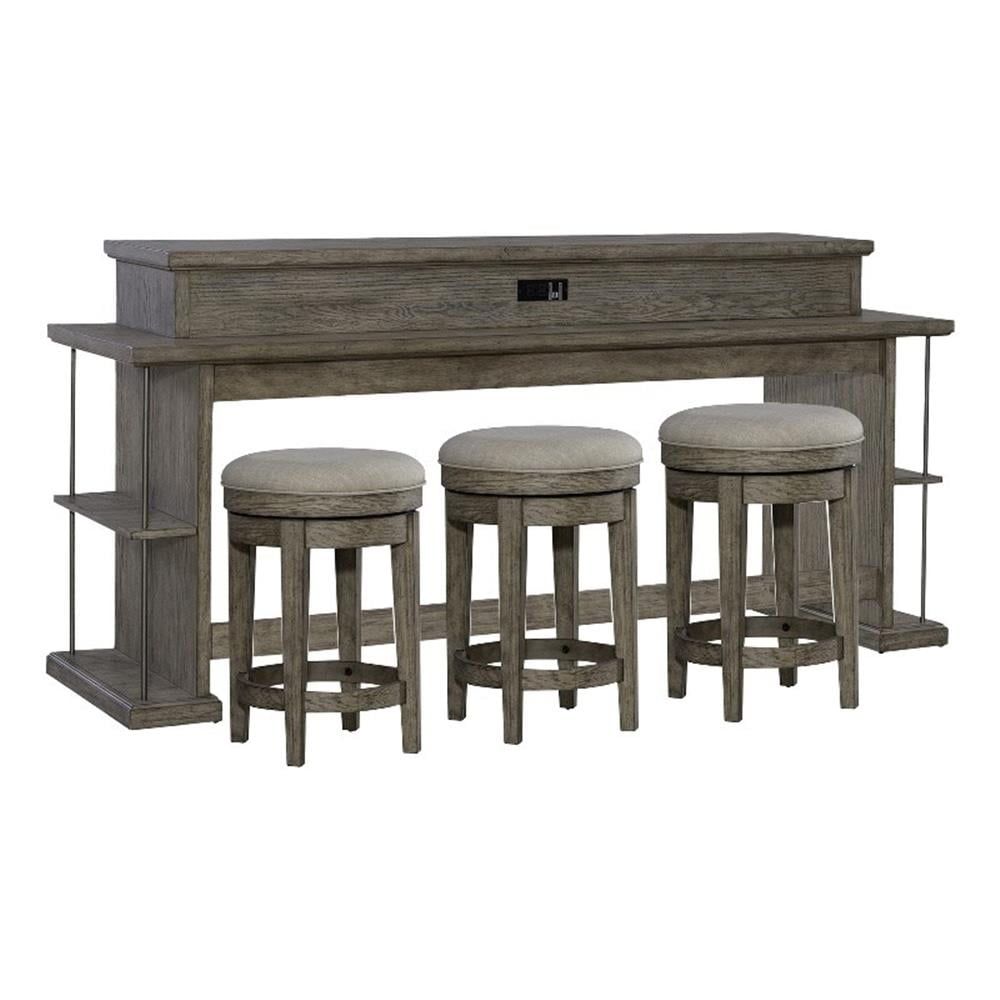 Burnished Beige Wood Console Bar Table Set with Swivel Stools