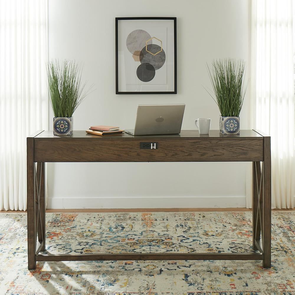 Weathered Chestnut Rectangular Wood Console Bar Table with Storage