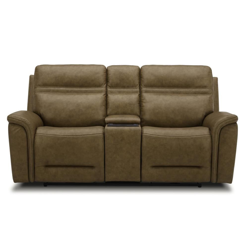 Camel Leather Reclining Loveseat with Console and Cup Holders