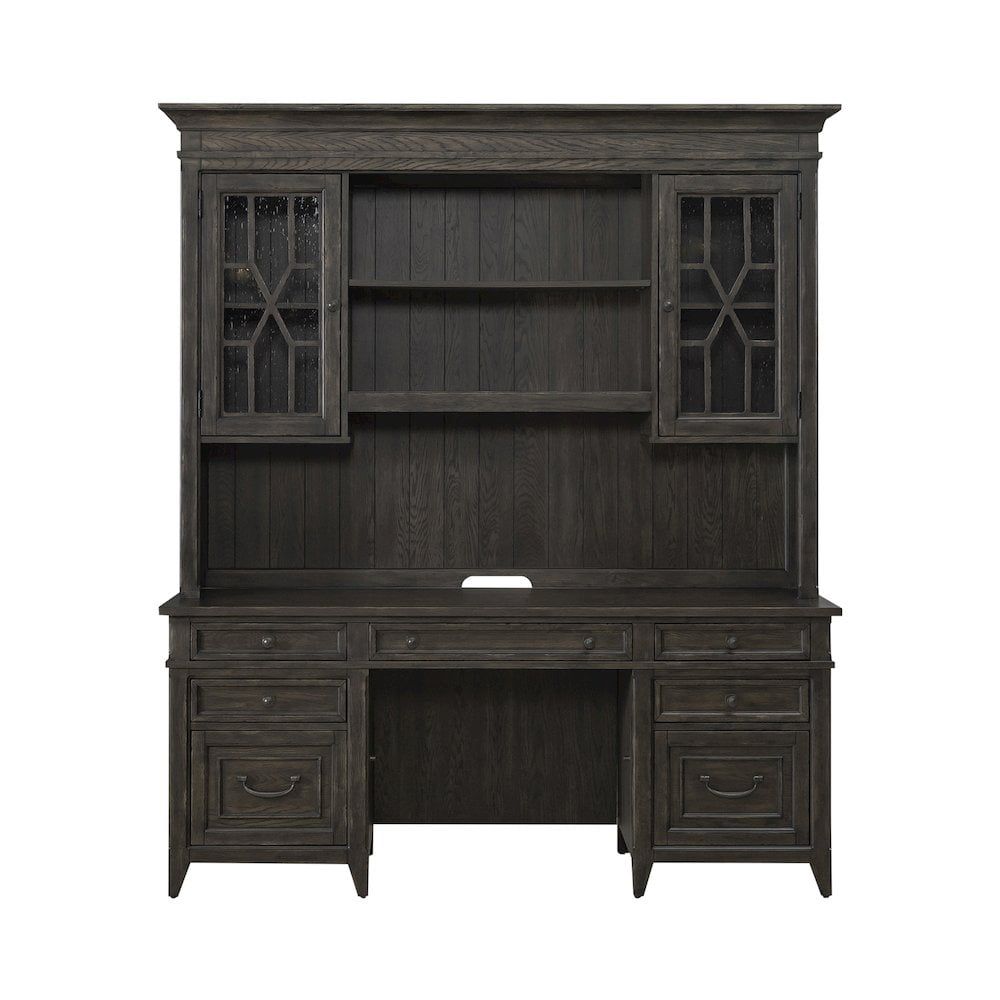 Dark Brown Traditional Lighted China Cabinet with Hutch