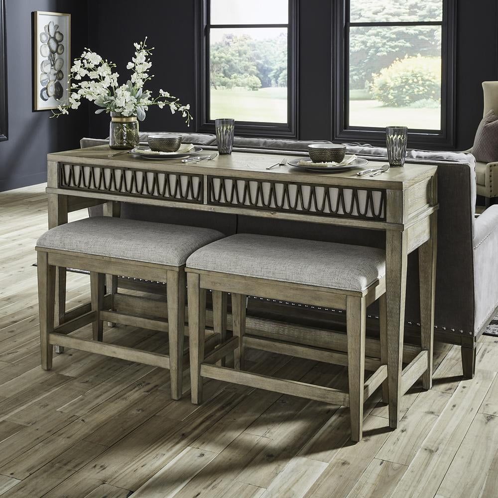 Devonshire Weathered Sandstone Wood Console Set with Stools