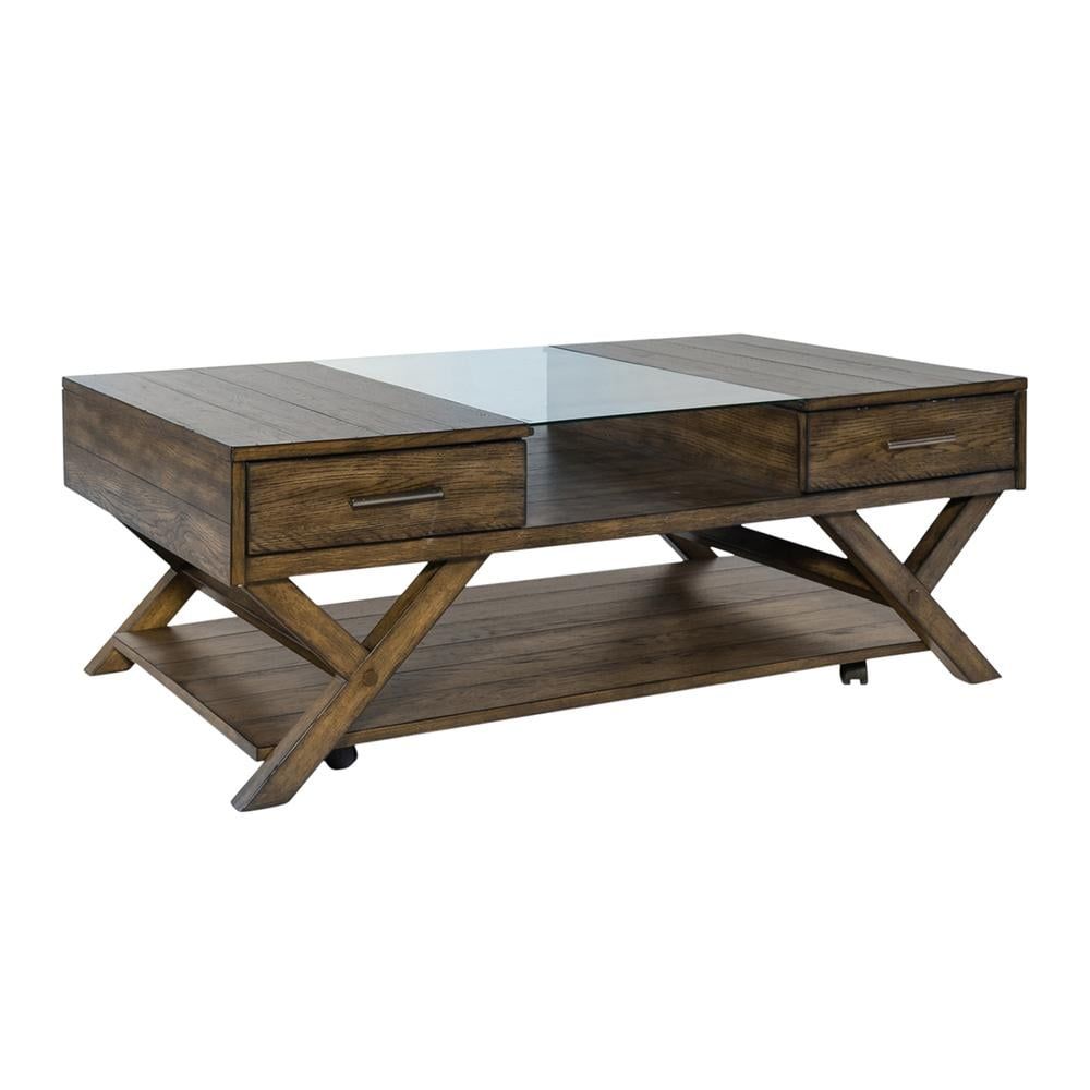 Weathered Chestnut Rectangular Wood Cocktail Table with Storage