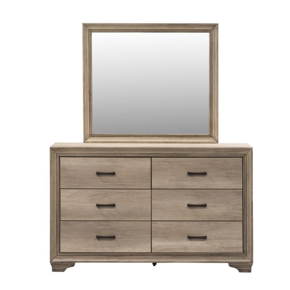 Sandstone Finish Dresser with Beveled Mirror and Dovetail Drawers