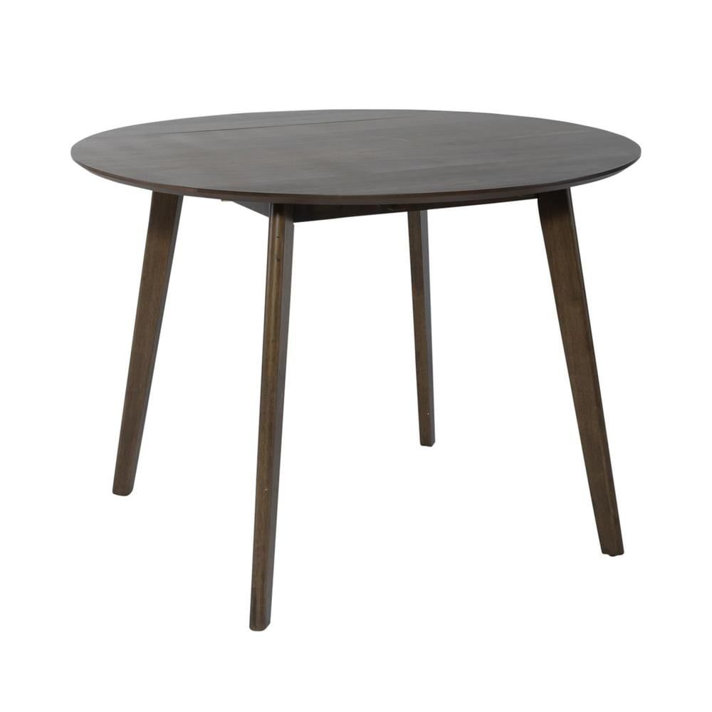 Brown Walnut Extendable Round Dining Table with Drop Leaves