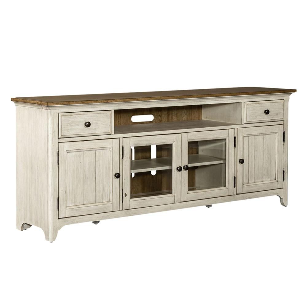 72'' White Pine Transitional Entertainment TV Stand with Cabinets