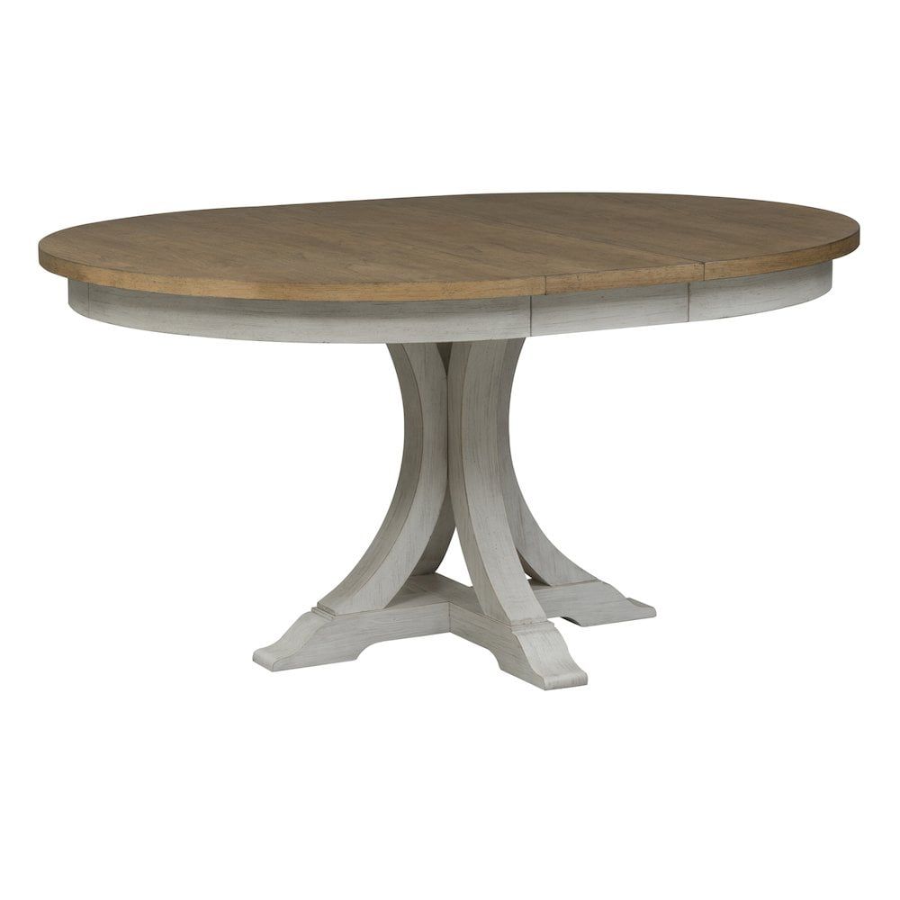 Rustic Brown and White Extendable Round Wood Dining Table