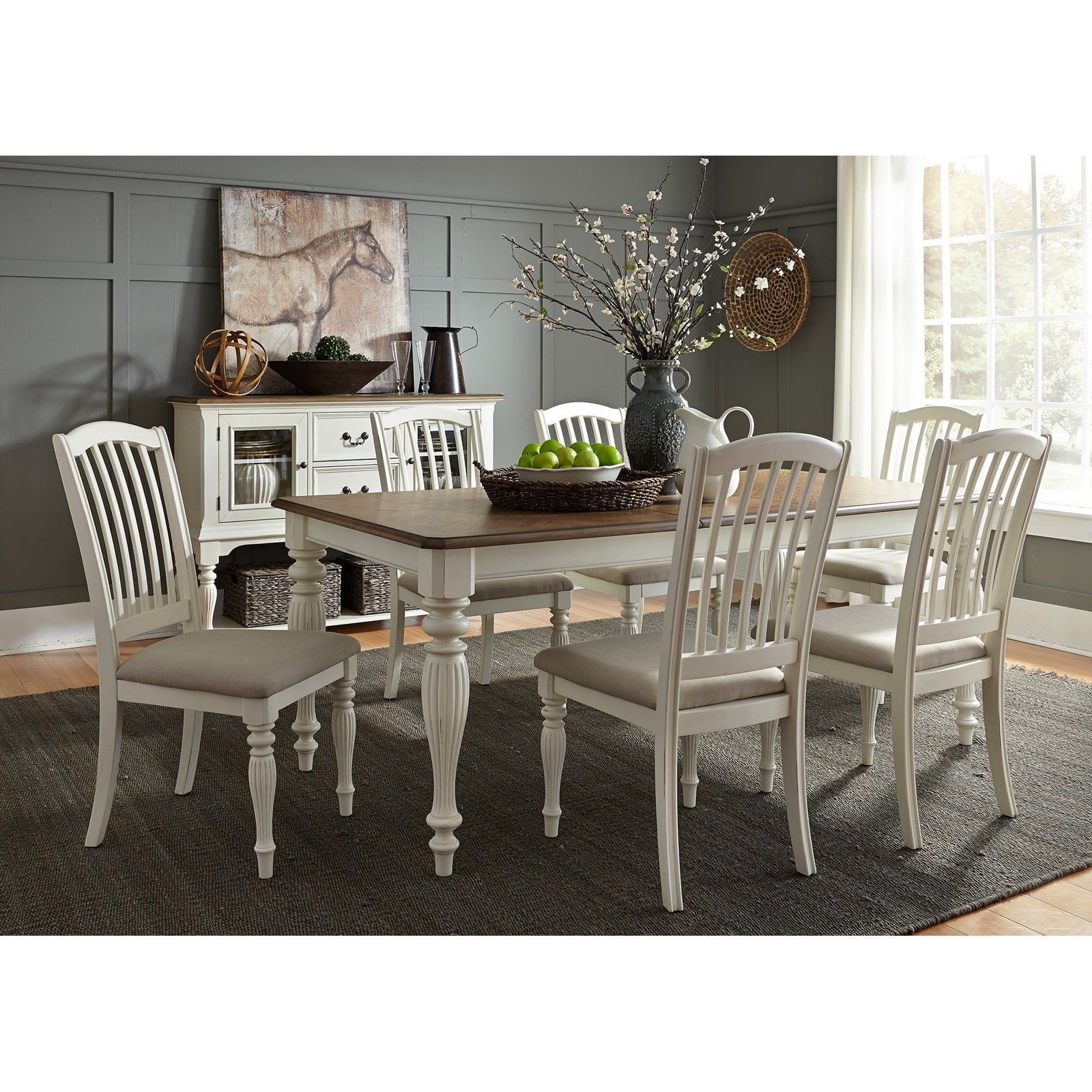 White Acacia Farmhouse 7-Piece Rectangular Dining Set