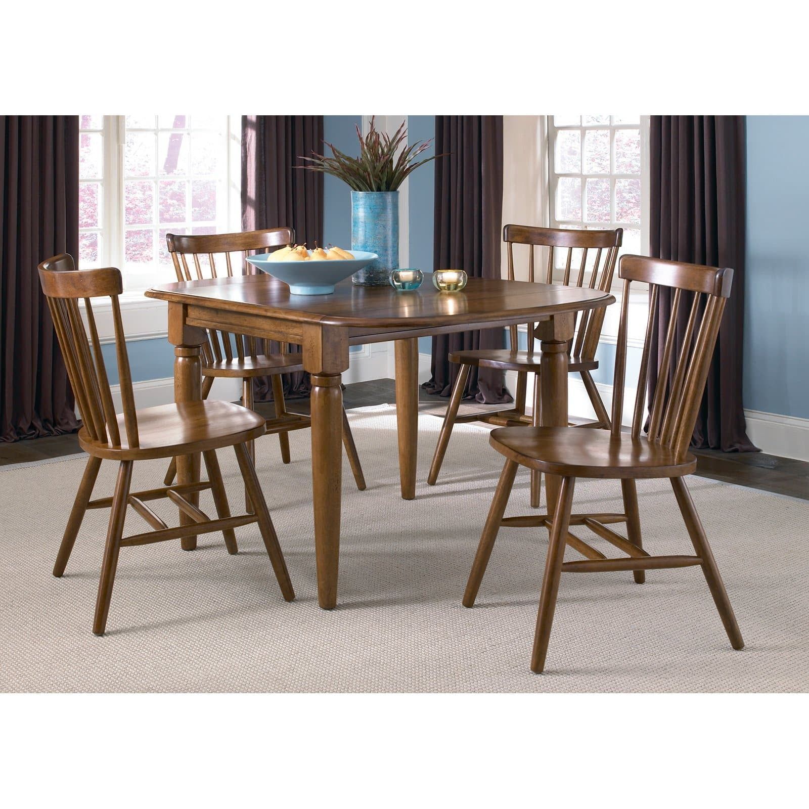 Tobacco Finish 5-Piece Drop-Leaf Dining Set with Windsor Chairs