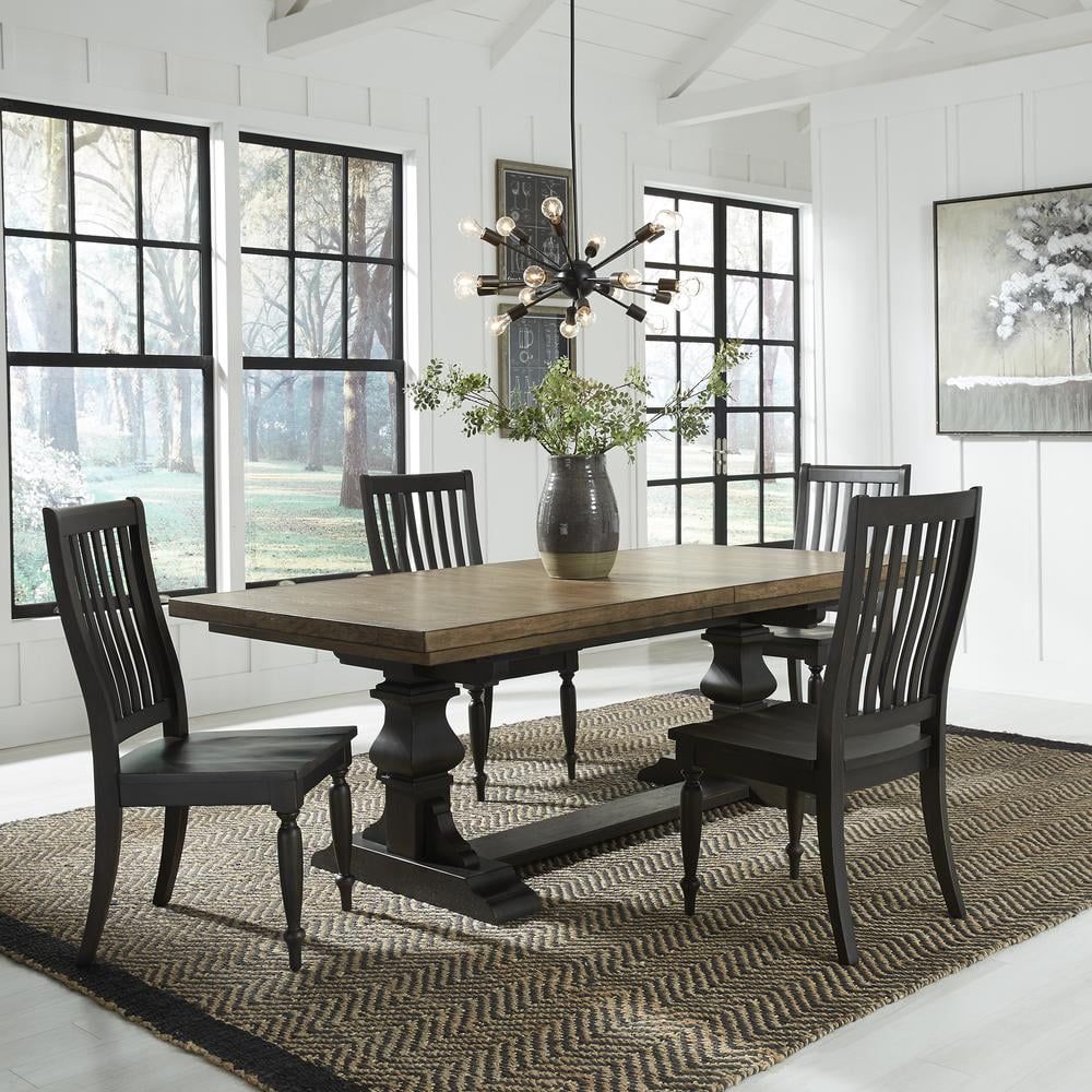 Rustic Two-Tone Wood Trestle Dining Set with 4 Chairs