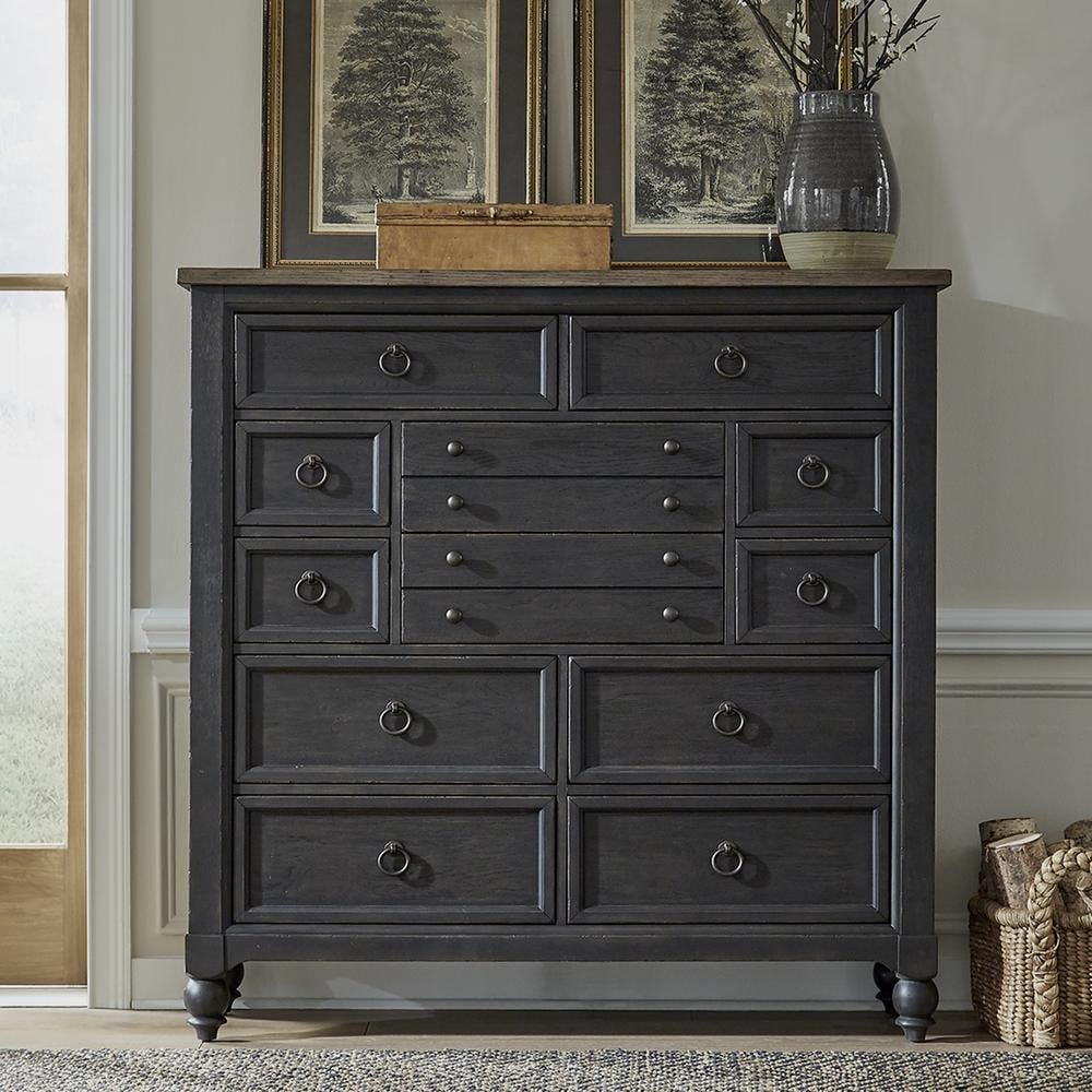 Black Farmhouse 12-Drawer Chesser with Felt Lined Drawers