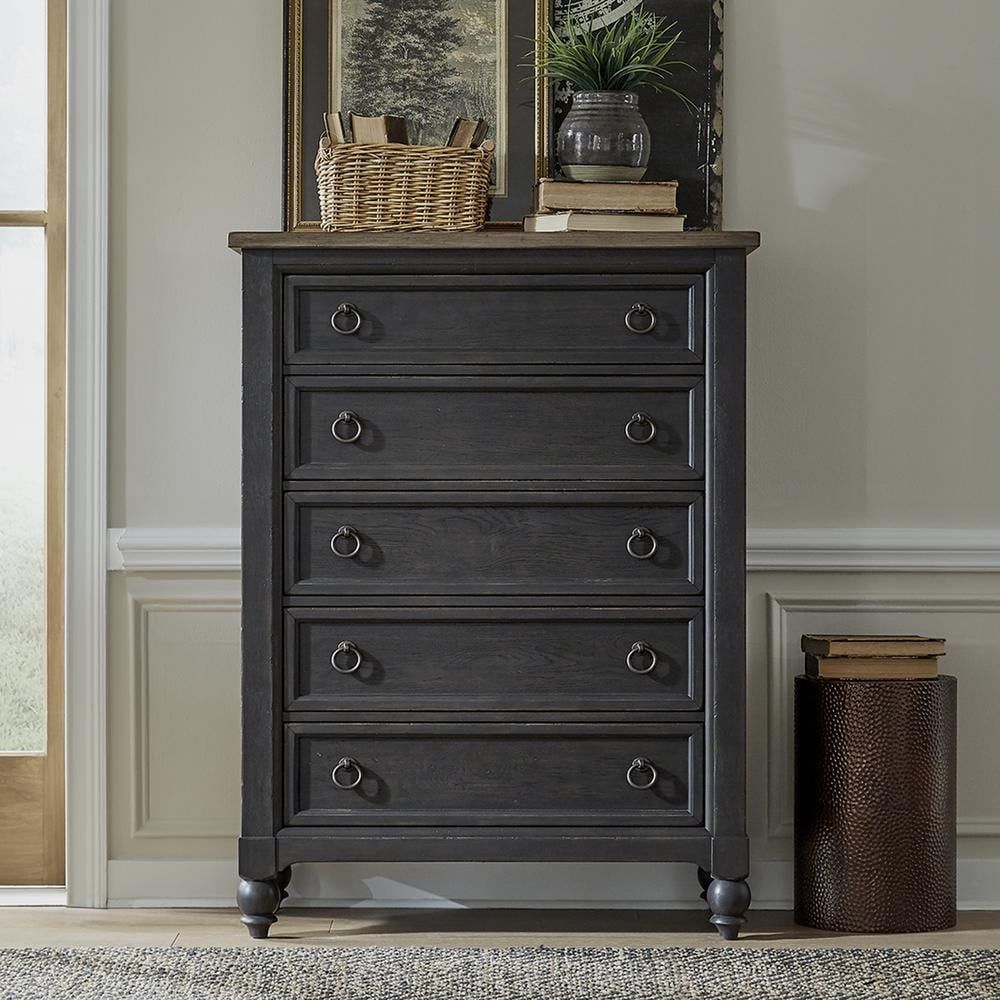 Black Farmhouse 5-Drawer Chest with Soft Close and Felt Lined Drawers