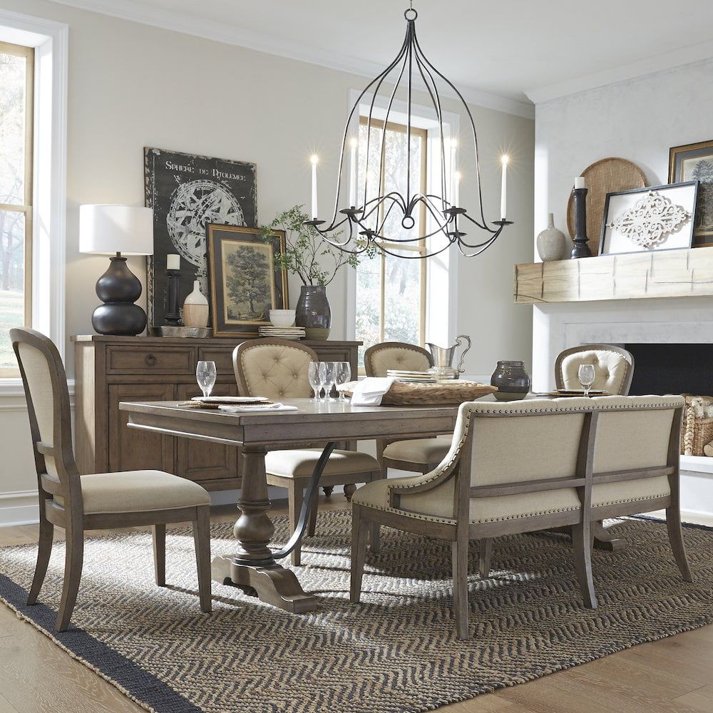 Dusty Taupe 6-Piece Upholstered Trestle Dining Set