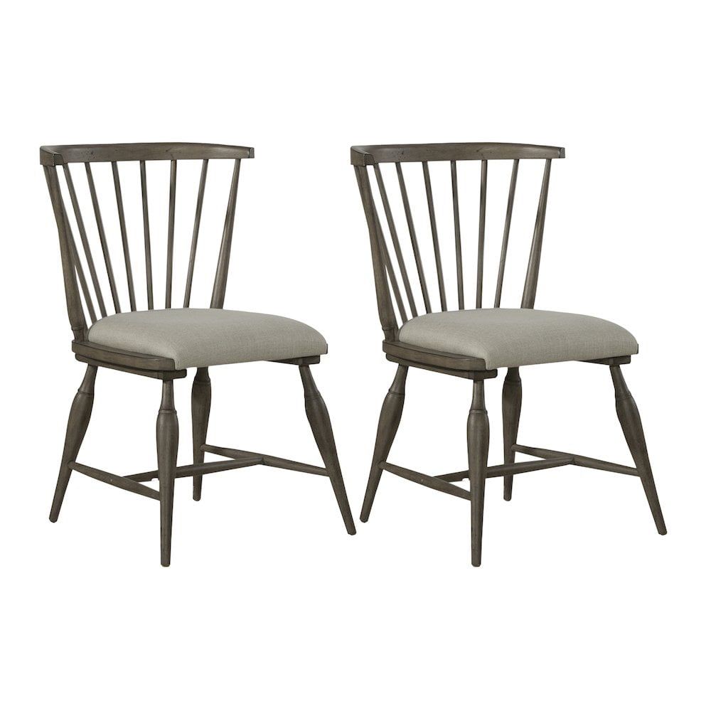 Dusty Taupe Upholstered Windsor Chairs with Linen Seats, Set of 2