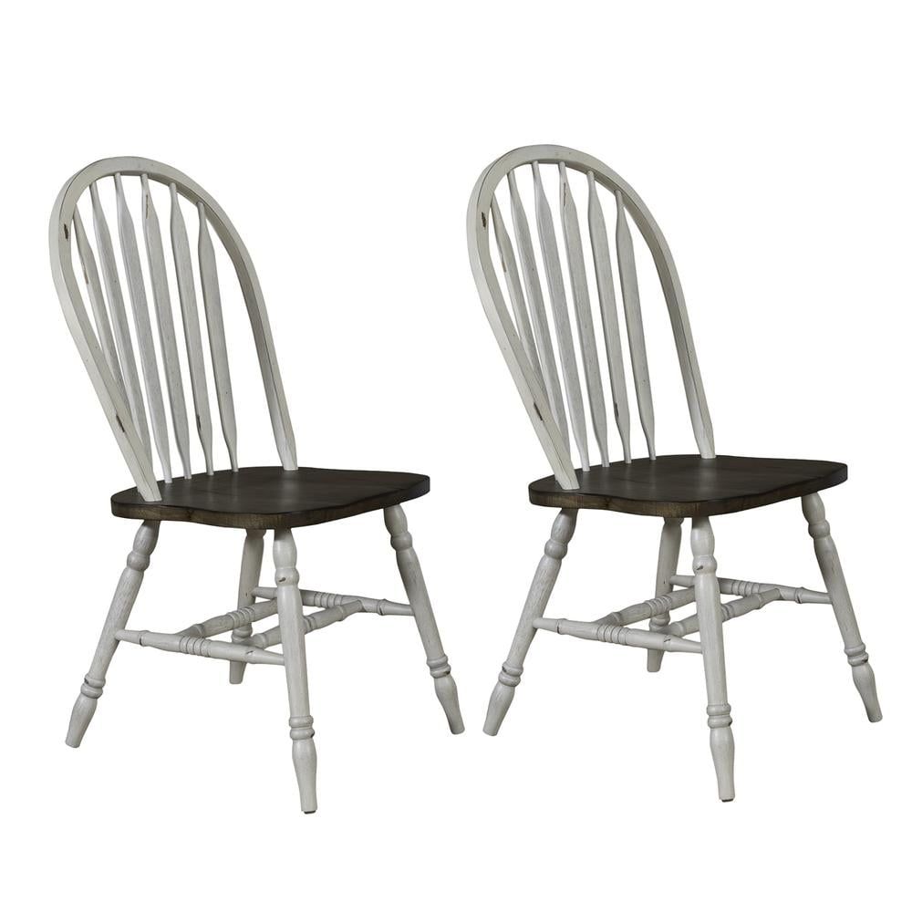 White and Honey Wood Windsor Upholstered Side Chair Set