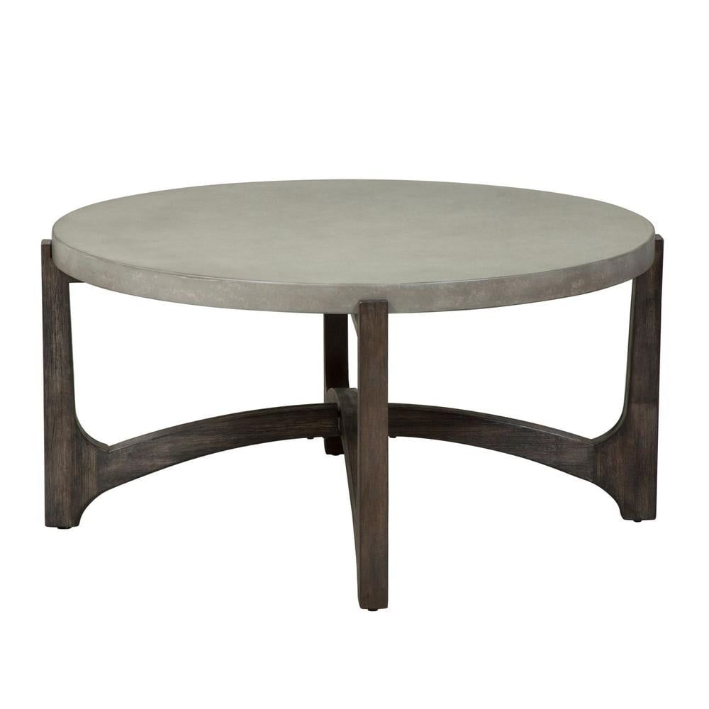 Cascade Round Brown Wood and Concrete Cocktail Table