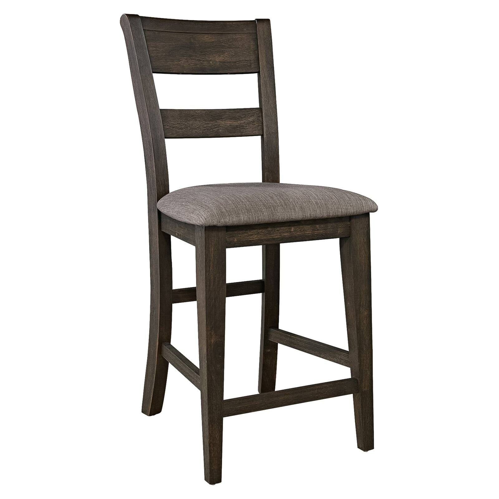 Gray Upholstered Dark Chestnut Wood Counter Chair