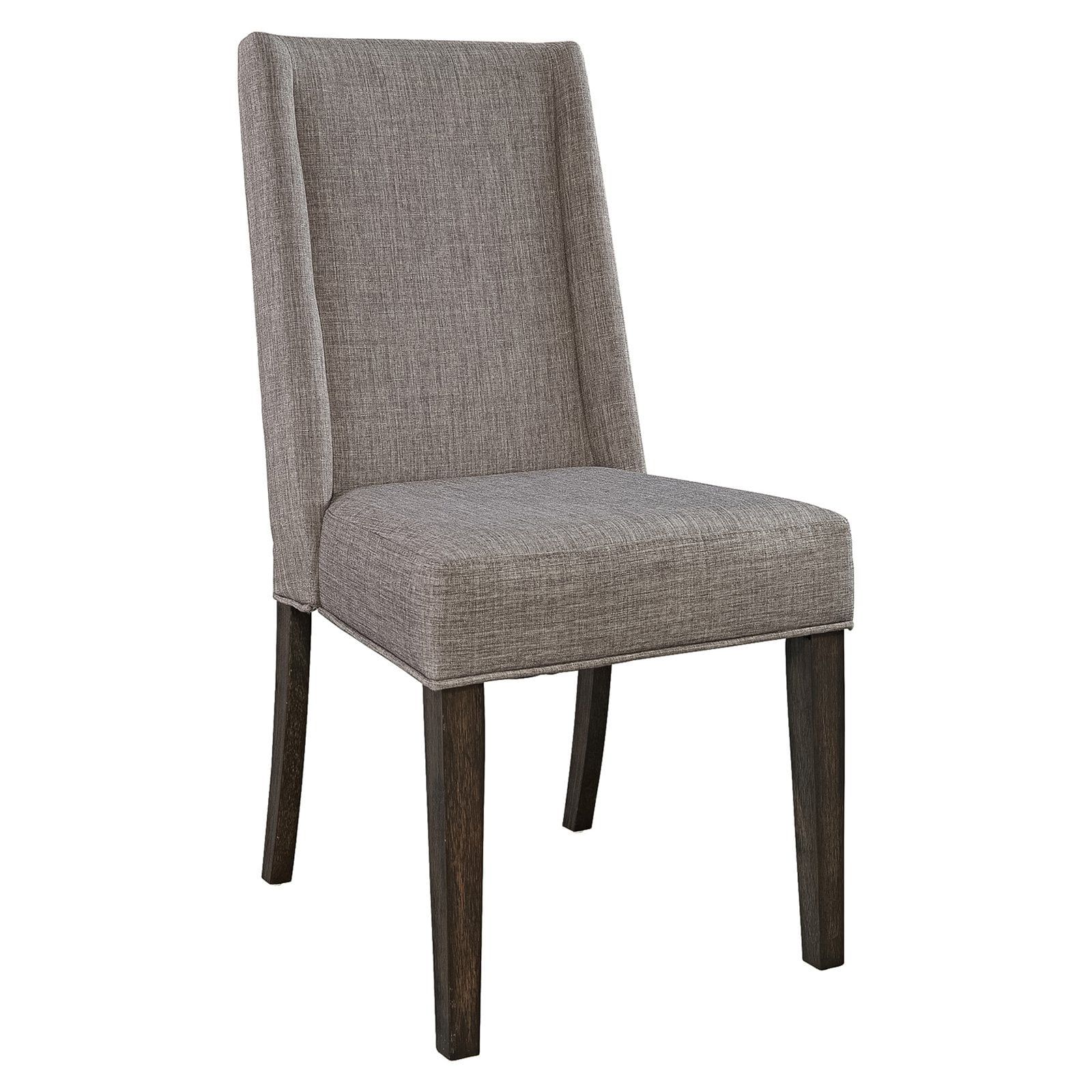 Gray Linen Upholstered Side Chair with Wood Legs